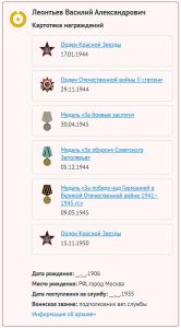 Леонтьев В.А. картотека награждений